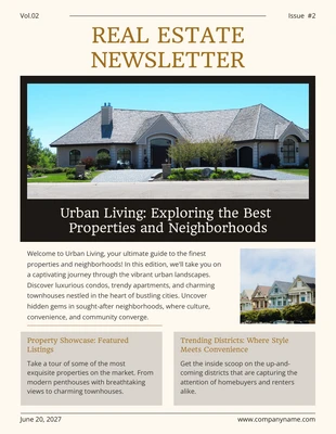 Free  Template: Newsletter immobiliare moderna semplice beige e nera