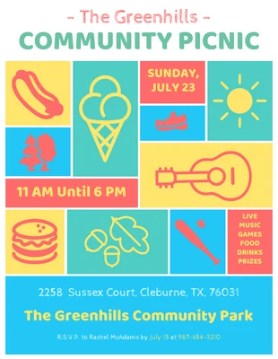 Free  Template: Poster für ein Picknick der lebendigen Gemeinschaft