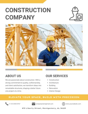 Free  Template: Blanco Amarillo Simple Construction Company Flyer