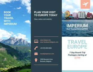 premium  Template: كتيب السفر والسياحة الأوروبية ثلاثي الطيات