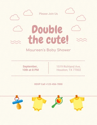 Free  Template: Flyer de douche de bébé beige clair et mignon