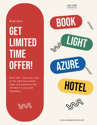 Free  Template: Folheto de hotel geométrico colorido em vermelho e azul
