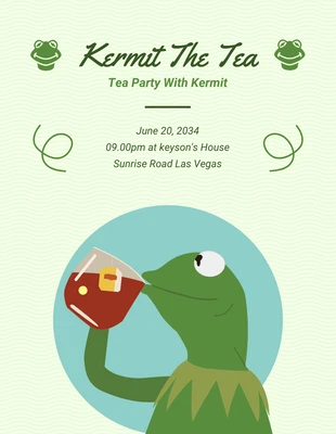 Free  Template: Verde SImple Ilustración moderna Invitación a la fiesta del té de la rana