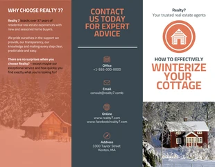 Free  Template: Orange Real Estate Home Informational Tri Fold Brochure (Folheto com três dobras)