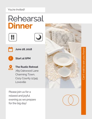 Simple Clean White Orange Rehearsal Dinner Invitation