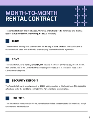 Free  Template: Month To Month Rental Contract Template