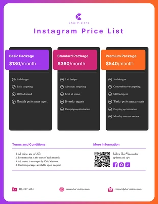 Free  Template: Modèle de liste de prix Instagram