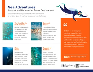 premium  Template: Aventuras no mar: infográfico de destinos de viagens costeiras e subaquáticas