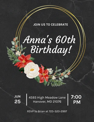 Free  Template: Invitación de cumpleaños número 60 de lujo de mármol negro