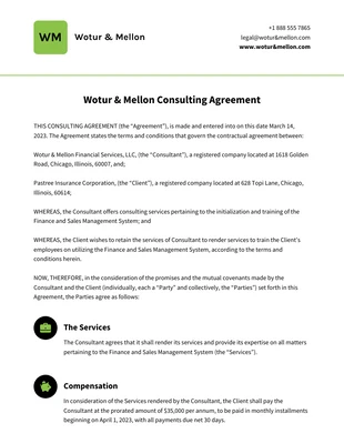 business  Template: اتفاقية استشارات بسيطة خضراء