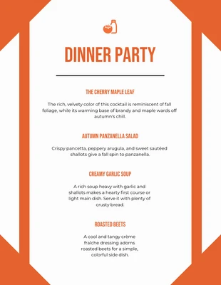 Free  Template: White And Orange Minimalist Dinner Party Menu