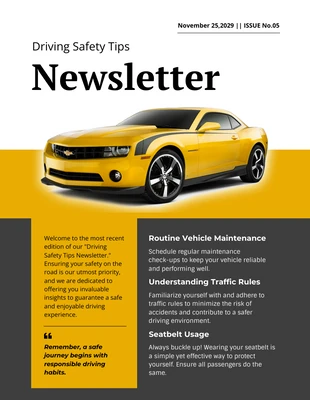 Free  Template: Driving Safety Tips Newsletter