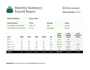 Free  Template: Modelo de relatório mensal da folha de pagamento