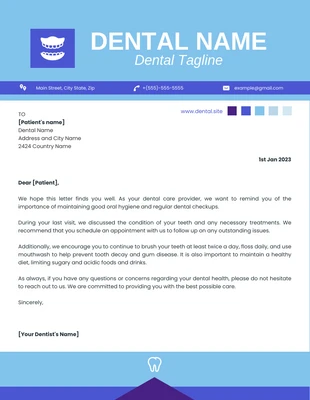 Free  Template: Weiß und blau modernes professionelles zahnarzt Briefkopf Vorlage