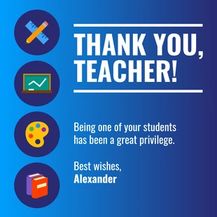 Free  Template: Tarjeta cuadrada azul de agradecimiento al profesor