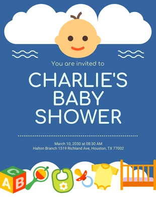 Free  Template: Flyer Baby Shower floral mignon bleu