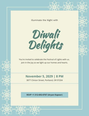 Free  Template: Invitation Diwali à motif minimaliste vert pastel crème