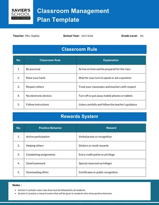 Free  Template: Blauer minimalistischer Klassenzimmer-Managementplan