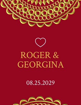 Free  Template: ملصقات زفاف أنيقة باللونين الأحمر والذهبي