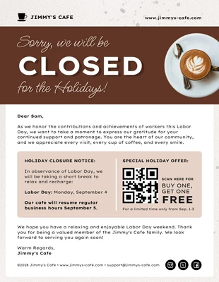 Free  Template: Customizable Business Holiday Closure Email Newsletter