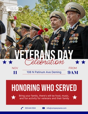 Free  Template: Pôster vermelho e azul da comemoração do Dia dos Veteranos