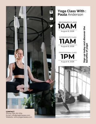 Free  Template: Plantilla sencilla de folleto de horario de clases de yoga