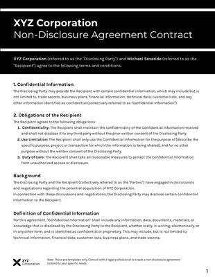 Free  Template: Simple Black and White Company Non-Disclosure Agreement Contract