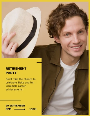 Free  Template: Convite para festa de aposentadoria em amarelo e preto com formato simples