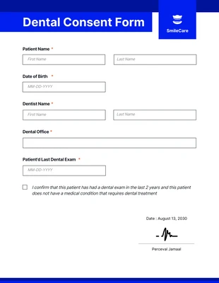 business  Template: Clean Simple Smile Care Dental Consent Form