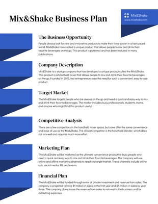 Free  Template: Businessplan 1 Pager