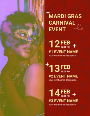 Free  Template: Red Simple Geometric Mardi Gras Carnival Event Schedule Template