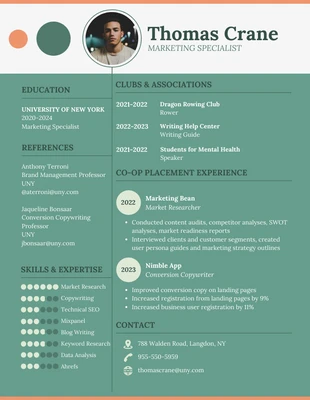 Free  Template: Green Marketing Specialist Student Resume