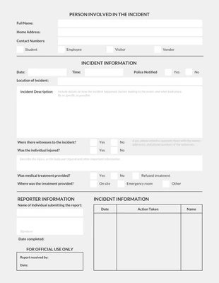 Free  Template: Rapport d'incident Simple Light