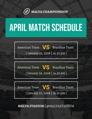 Free  Template: Modèle de calendrier de match d'avril moderne noir