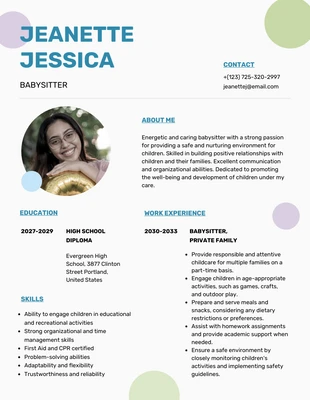 Free  Template: White and Colorful Pastel Babysitter Resume
