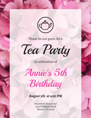 premium  Template: Invito alla festa del tè rosa floreale