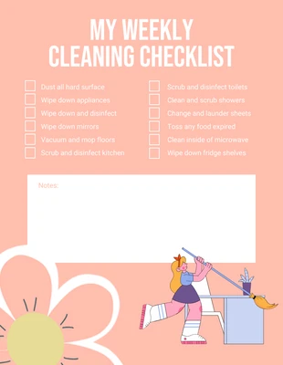 Free  Template: Light Pink Simple My Weekly Cleaning Checklist