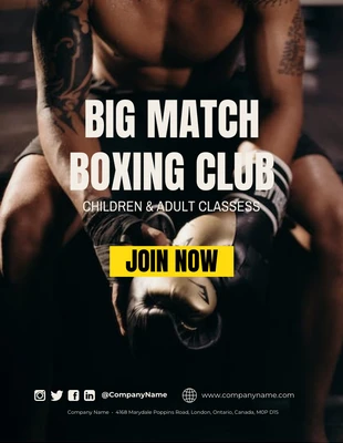 Free  Template: نشرة إعلانية لمباراة الملاكمة الكبيرة الحديثة باللون الأسود