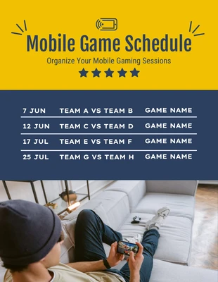 Free  Template: Plantilla minimalista amarilla y azul de calendario de juegos para móvil