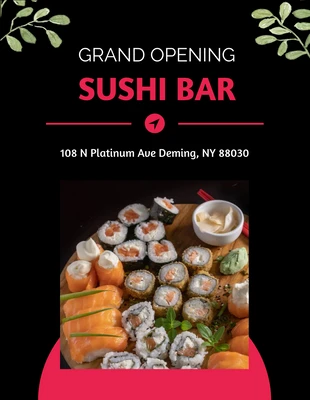 Free  Template: Pink And Green Grand Opening Sushi Bar Poster Template