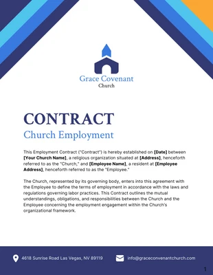 Free  Template: Plantilla de contrato de empleo de la iglesia
