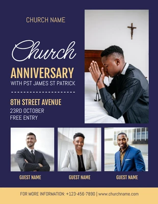 Free  Template: Blue And Yellow Modern Church Anniversary Flyer