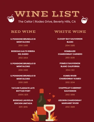 Free  Template: Red And Yellow Classic Simple Wine Menu