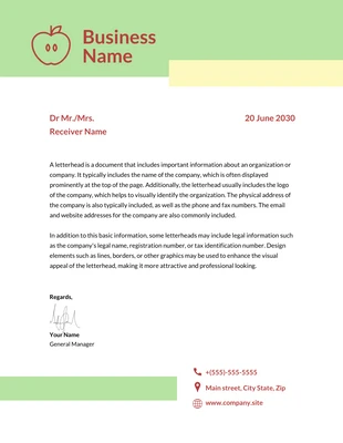 Free  Template: Grün und gelb pastell minimalistisch apfel Briefkopf Vorlage