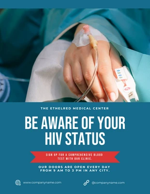 Free  Template: صورة بسيطة باللون الأزرق المخضر، ملصق لفيروس نقص المناعة البشرية/الإيدز