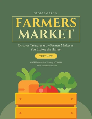Free  Template: Poster Mercado de agricultores com ilustração minimalista verde e amarela