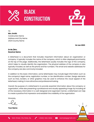 Free  Template: White And Red Modern Construction Letterhead Template