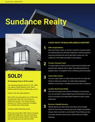 business  Template: Lettre d'information sur l'immobilier jaune