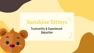 Free  Template: Brown Yellow Playful Cute Bear Babysitting Business Card