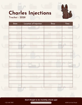 Free  Template: Brown Cat Injections Schedule Tracker  Template